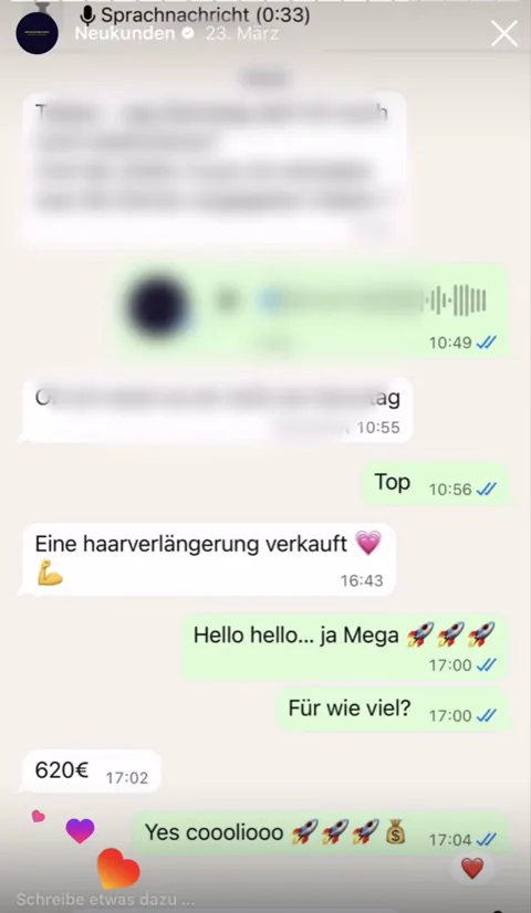Chat: Haarverlängerung für 620 Euro verkauft